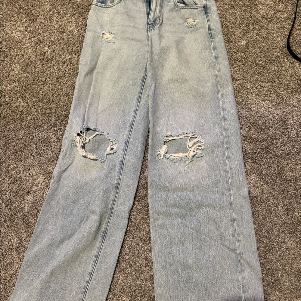 Vintage Light Wash Distressed Wide Leg Jeans